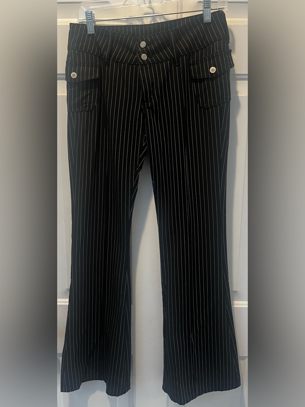 Women’s Black Pinstripe Flare Pants
